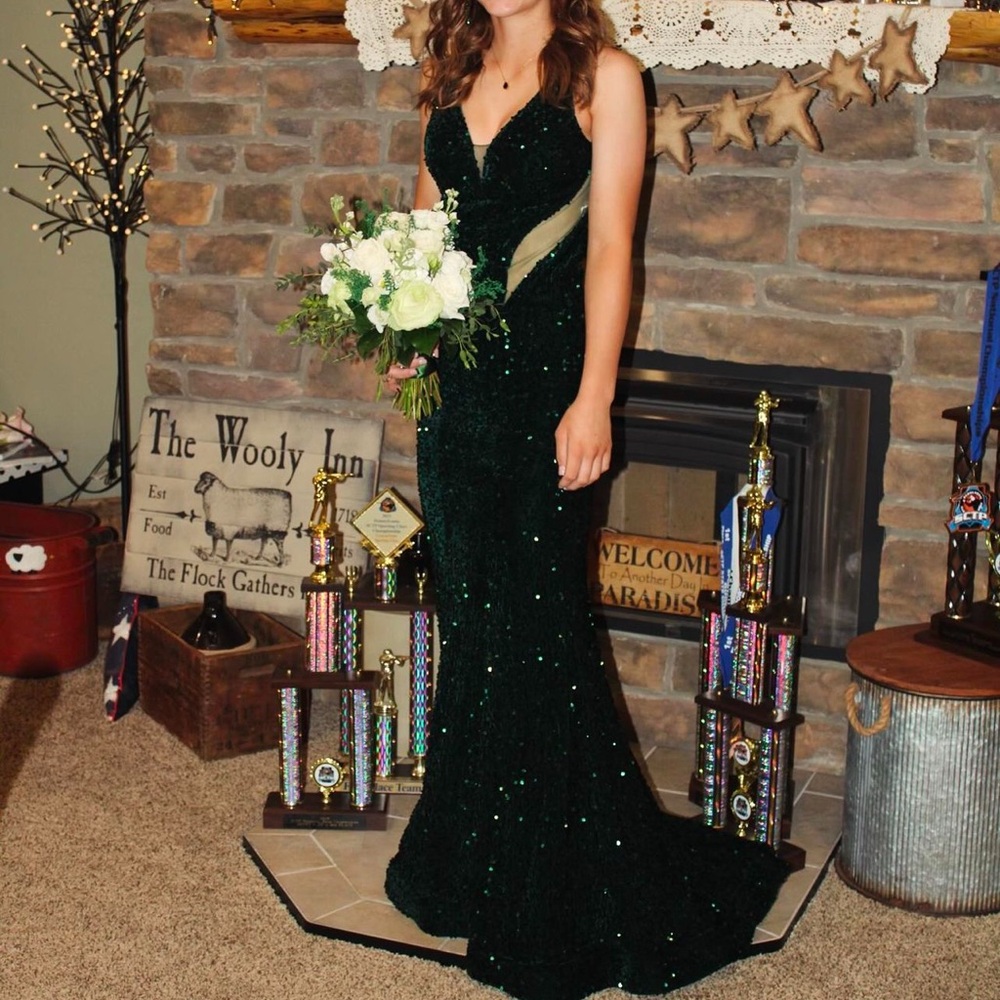 Green sequin evening gown